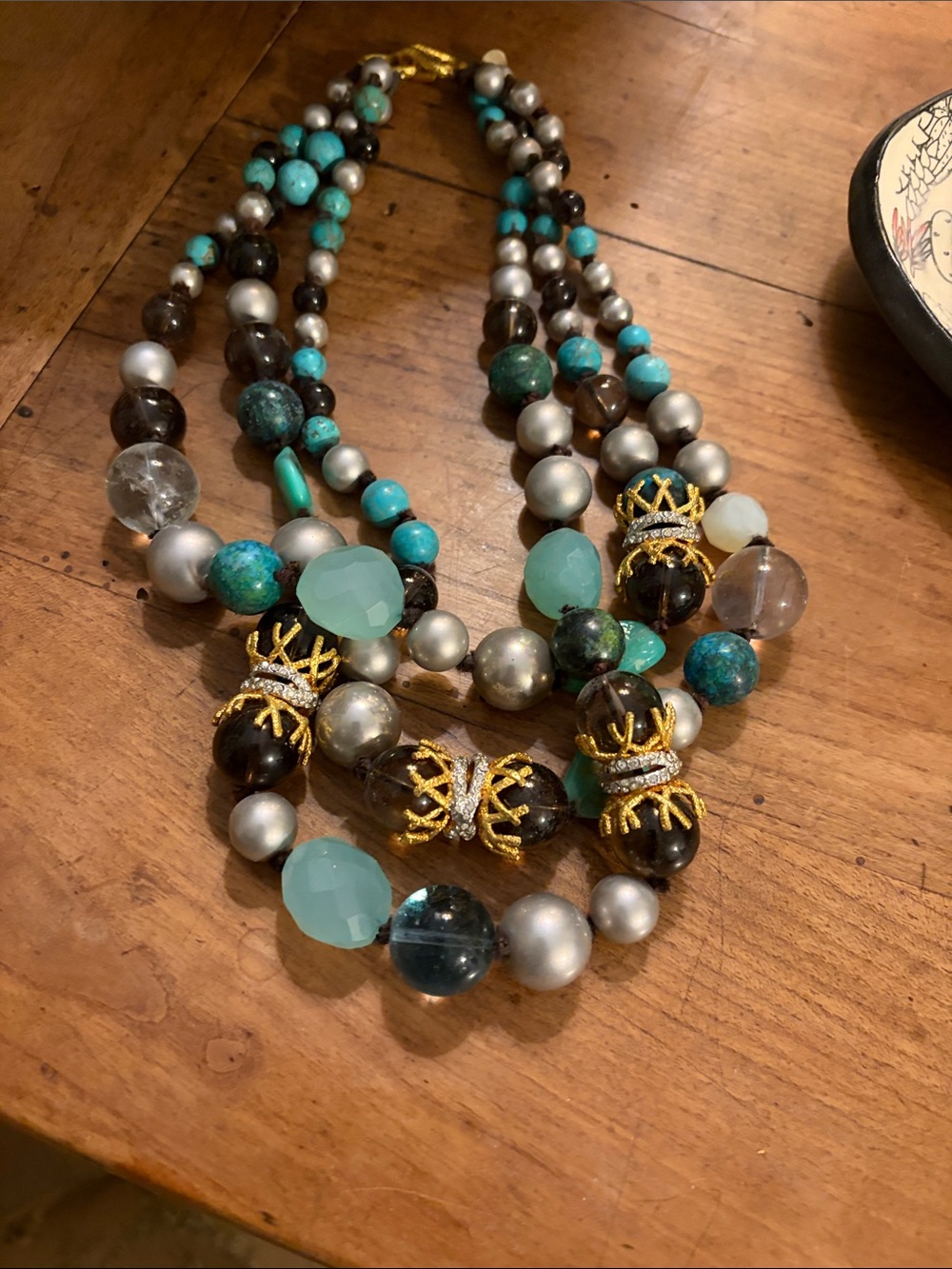 Alexis Bittar Turquoise, Teal & Gold Multi-Strand Statement Necklace